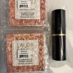 Laura Geller Baked Highlighter & Kabuki Brush — Peachy Pink Marble